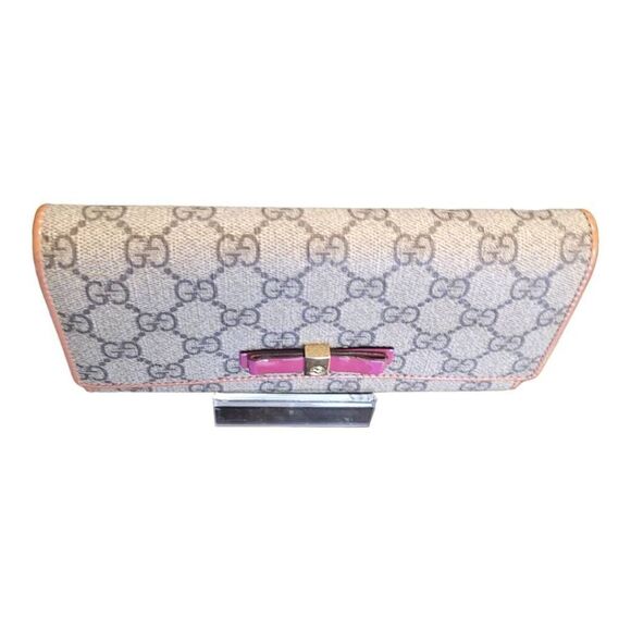 Gucci Coated Canvas Monogram Long Wallet with Pink Bow and Orange Interior EUC - Picture 2 of 12